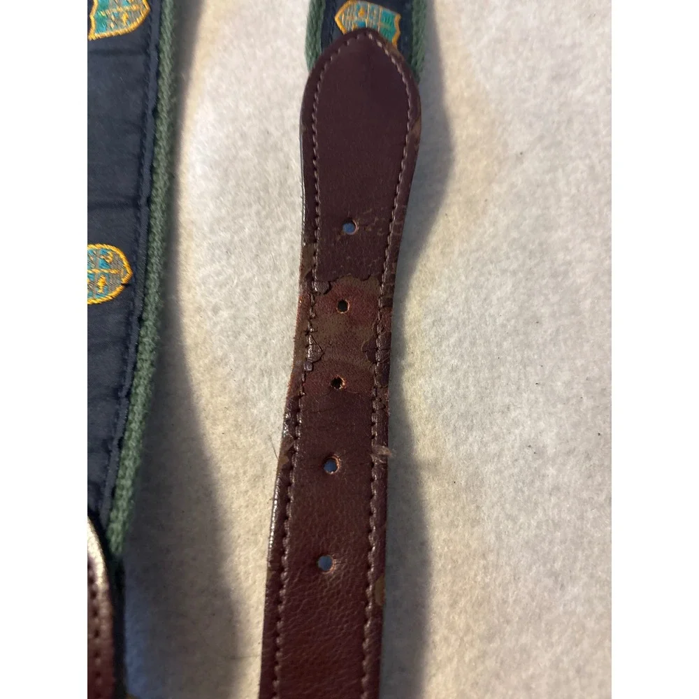 Unbranded Crest Ribbon Canvas Belt Mens 40 Green Navy‎ Brass Buckle Good Preppy